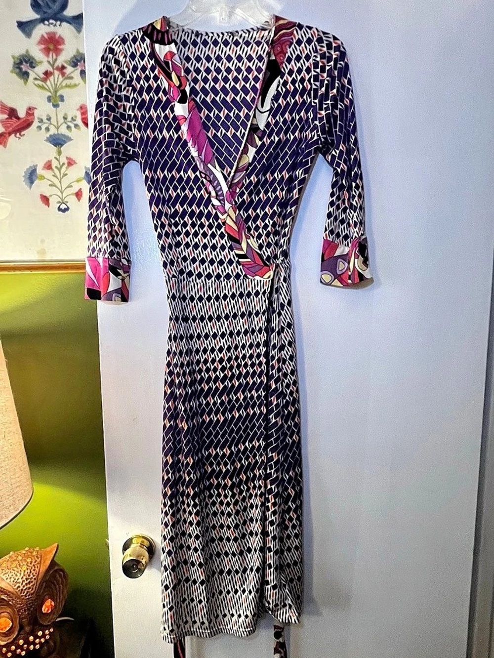 Hale Bob Silk Wrap Dress Size S Geometric Print NO BRAND TAG